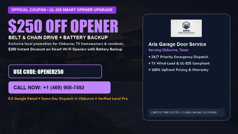 Aria Garage Door Service $250 OFF Premium LiftMaster Opener Installation in Cleburne, TX
